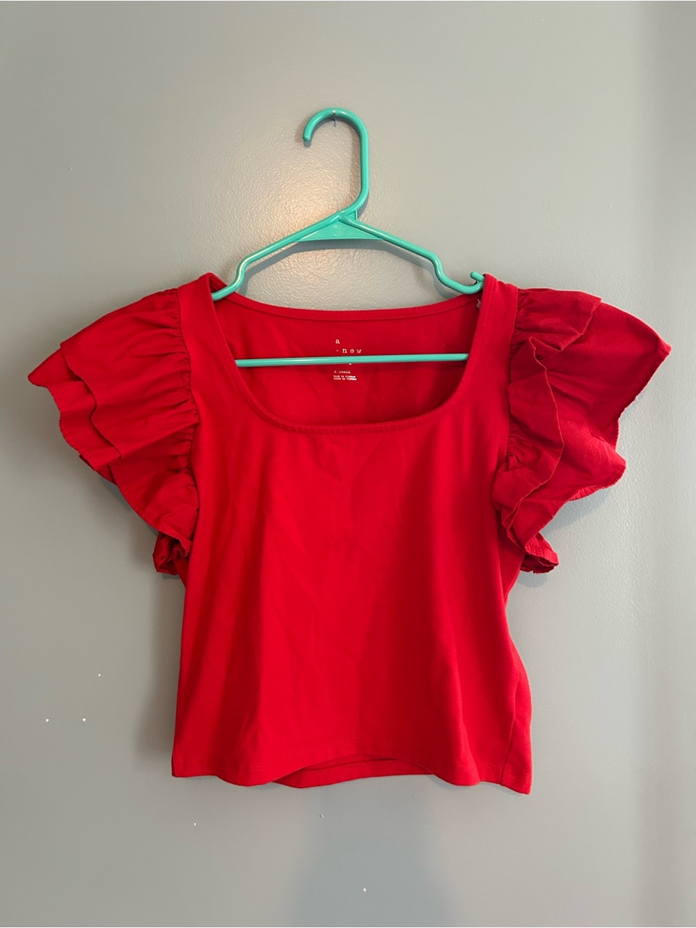 a new day Red Ruffled Sleeve Crop Top
